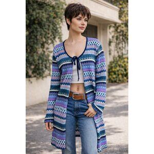 Y2k Vintage 90s Mind Games by Ike & Eddie Womens Duster Cardigan Sz Medium Blue